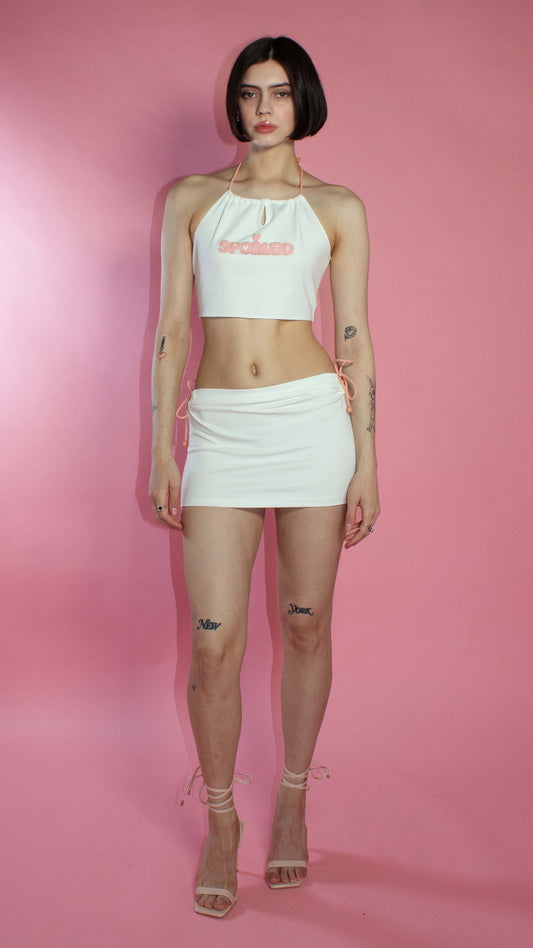 Spoiled halter top white & pink